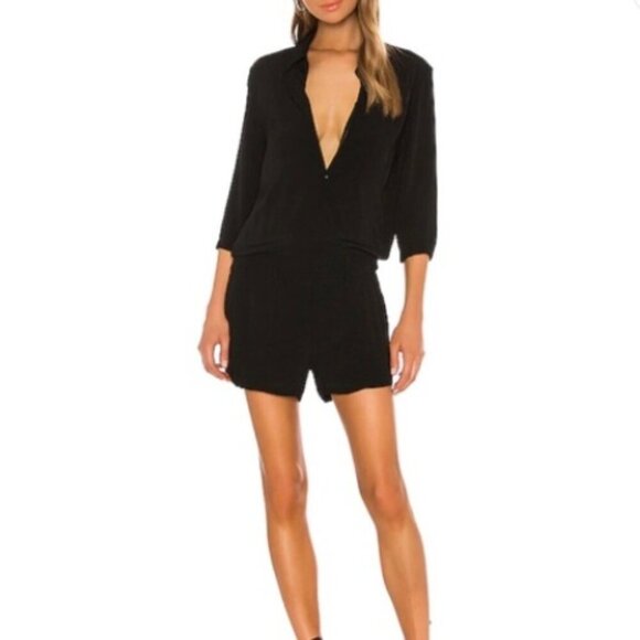 Monrow Black Zip-Down Romper Shorts Casual Classic 3/4 Sleeves Size XS NWT - Picture 1 of 14